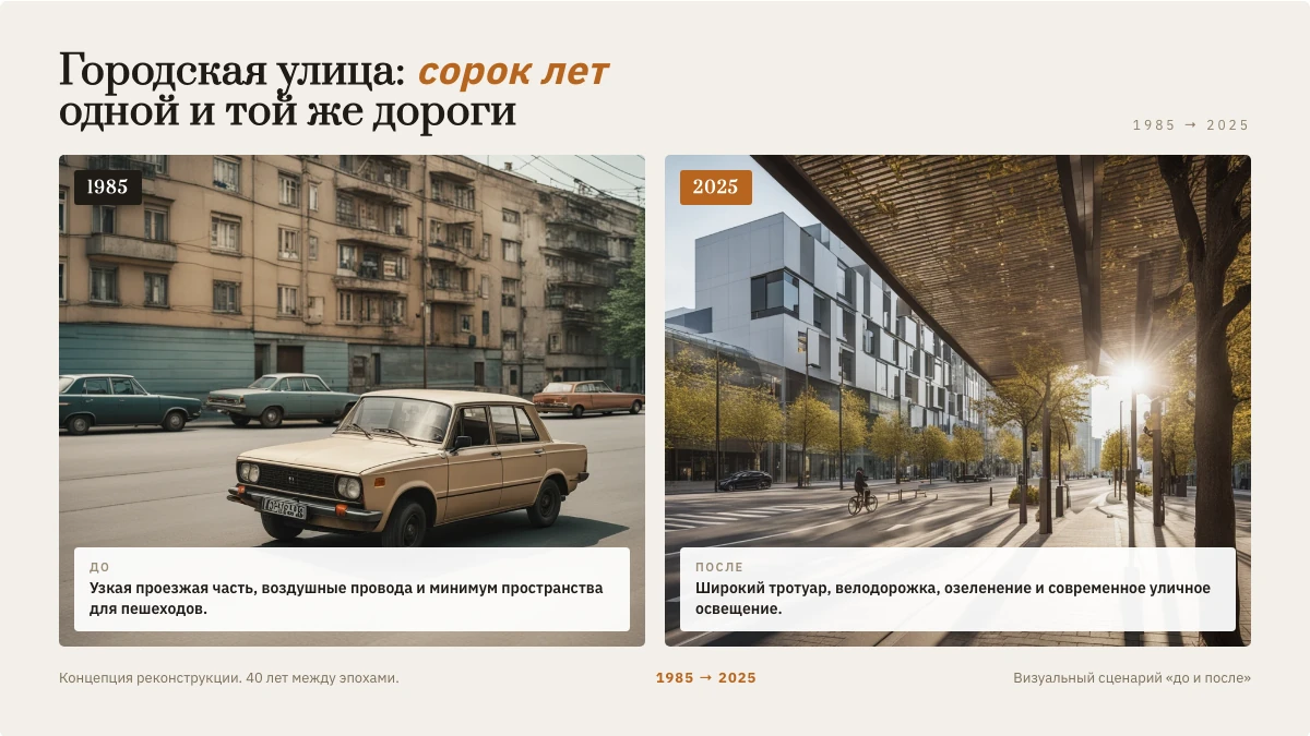 Пример слайда «Как меняется городская улица»