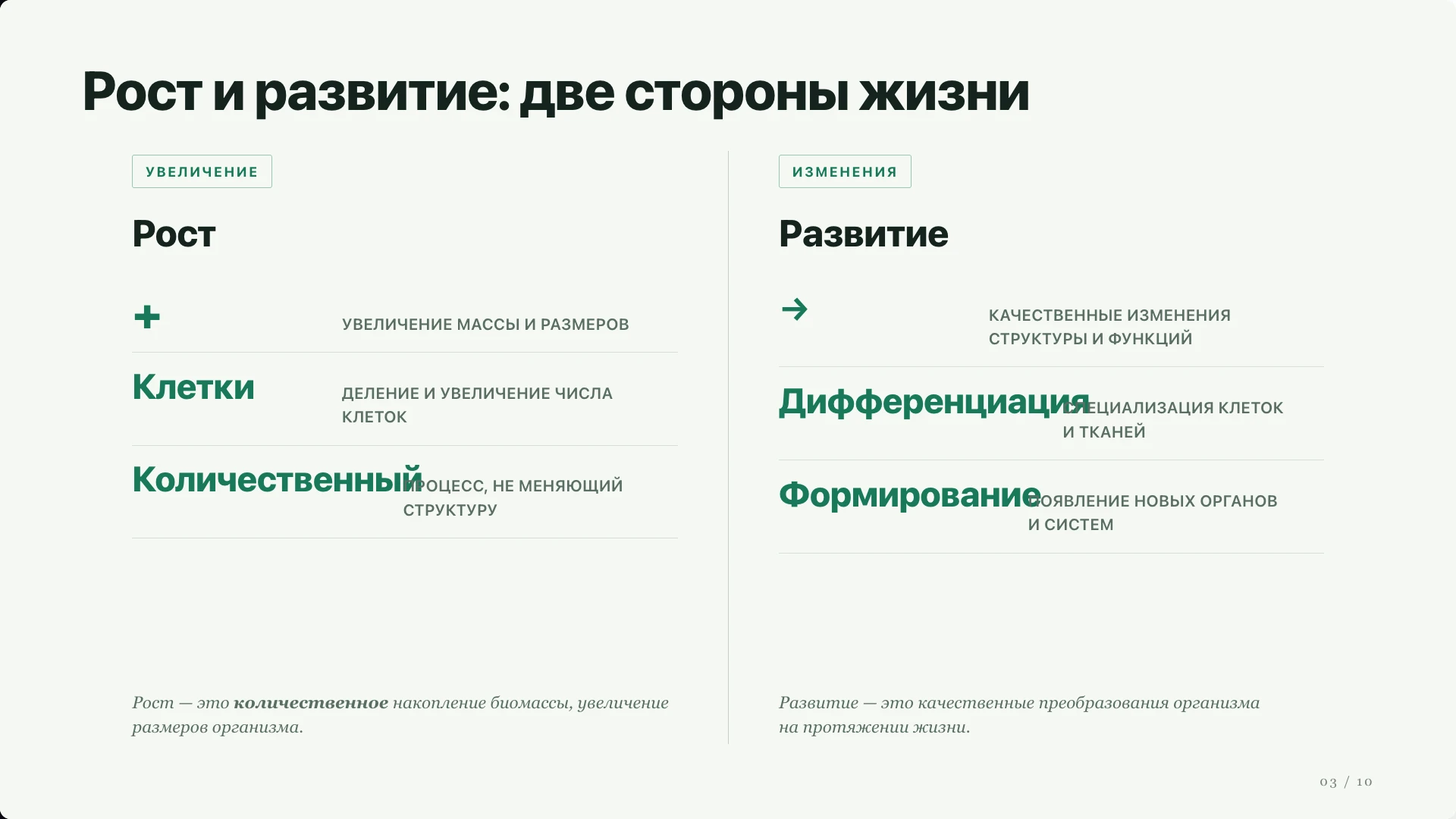 Слайд 3 «Рост и развитие: две стороны жизни» из презентации «Общие признаки животных».