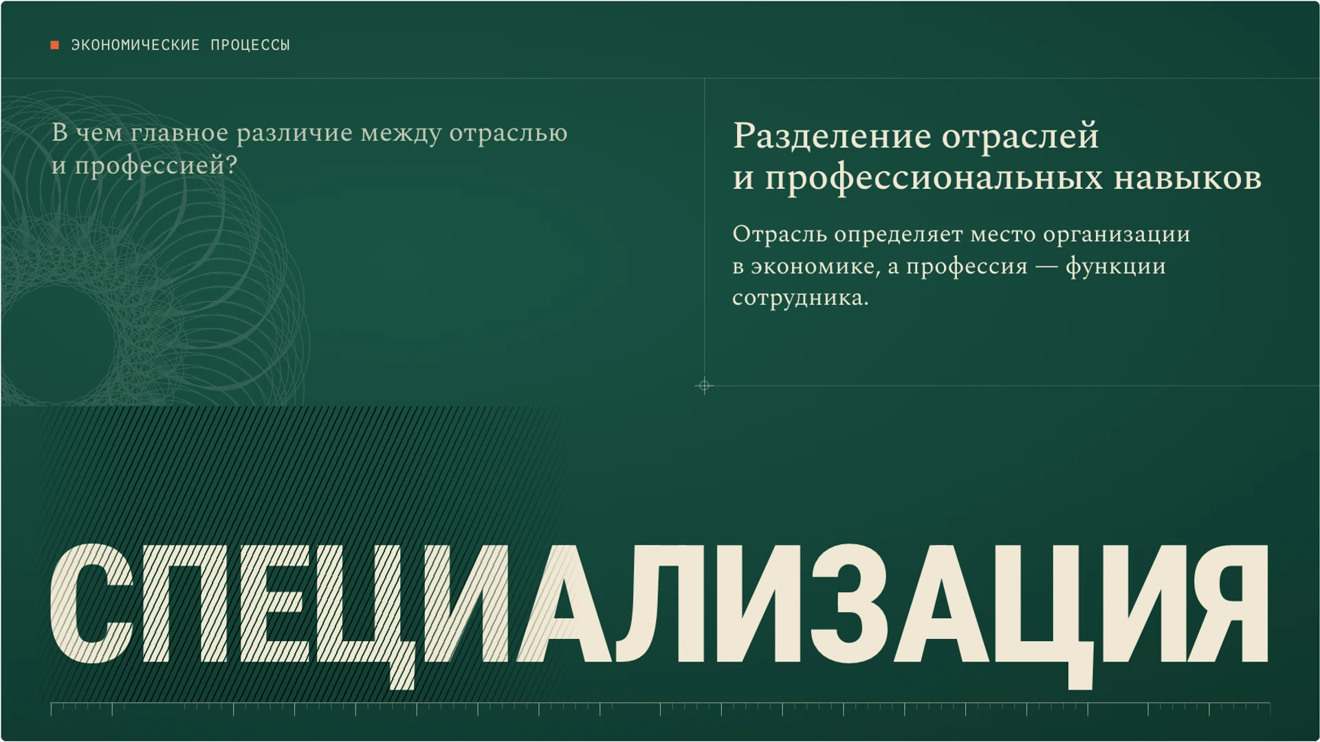Слайд 9 «Разделение отраслей и профессиональных навыков» из презентации «Хозяйство: отрасли и связи производства».