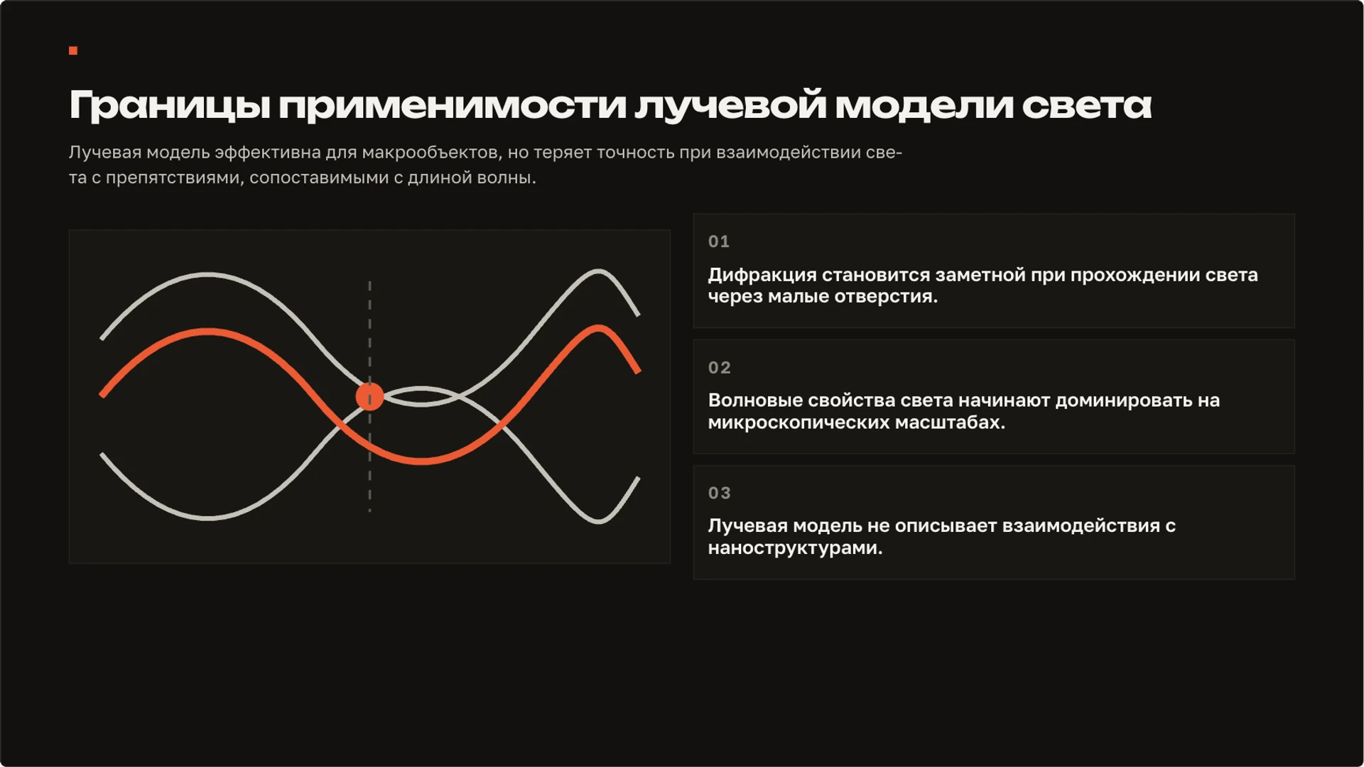Слайд 4 «Границы применимости лучевой модели света» из презентации «Свет: распространение, отражение и преломление».