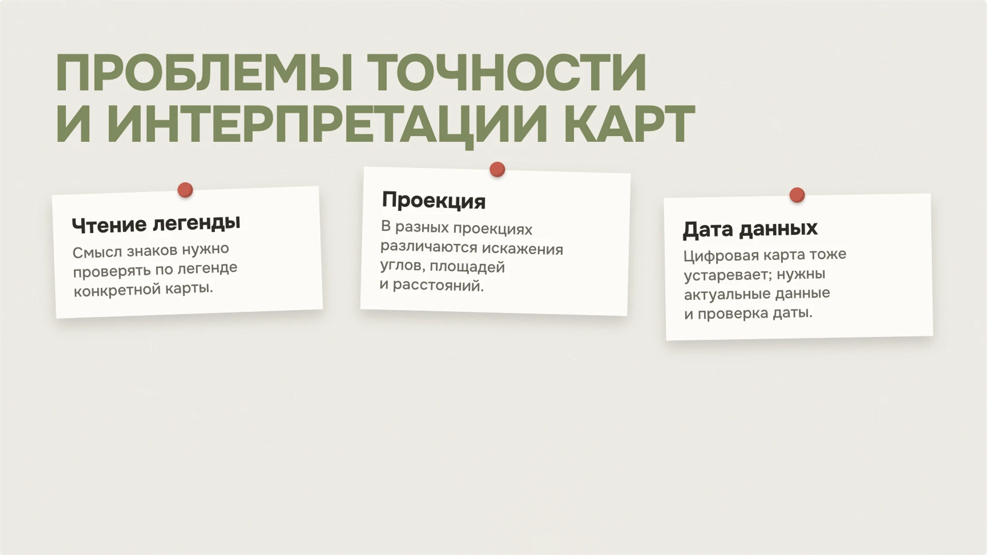 Слайд 8 «Проблемы точности и интерпретации карт» из презентации «Географические карты: масштаб и условные знаки».