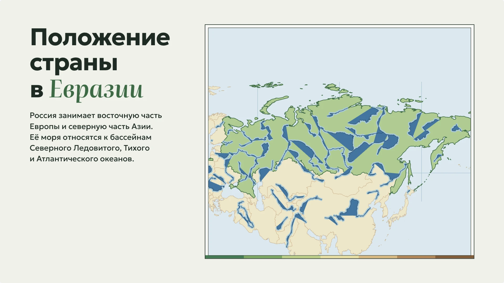 Слайд 3 «Положение страны в Евразии» из презентации «География России: положение, рельеф и природные зоны».