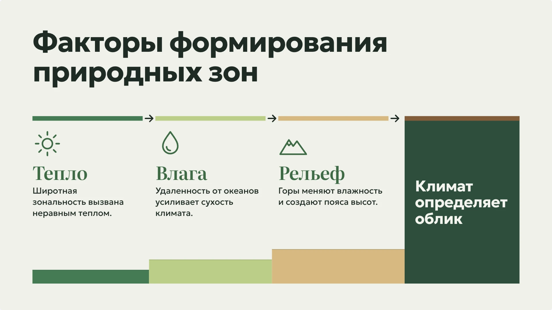 Слайд 6 «Факторы формирования природных зон» из презентации «География России: положение, рельеф и природные зоны».