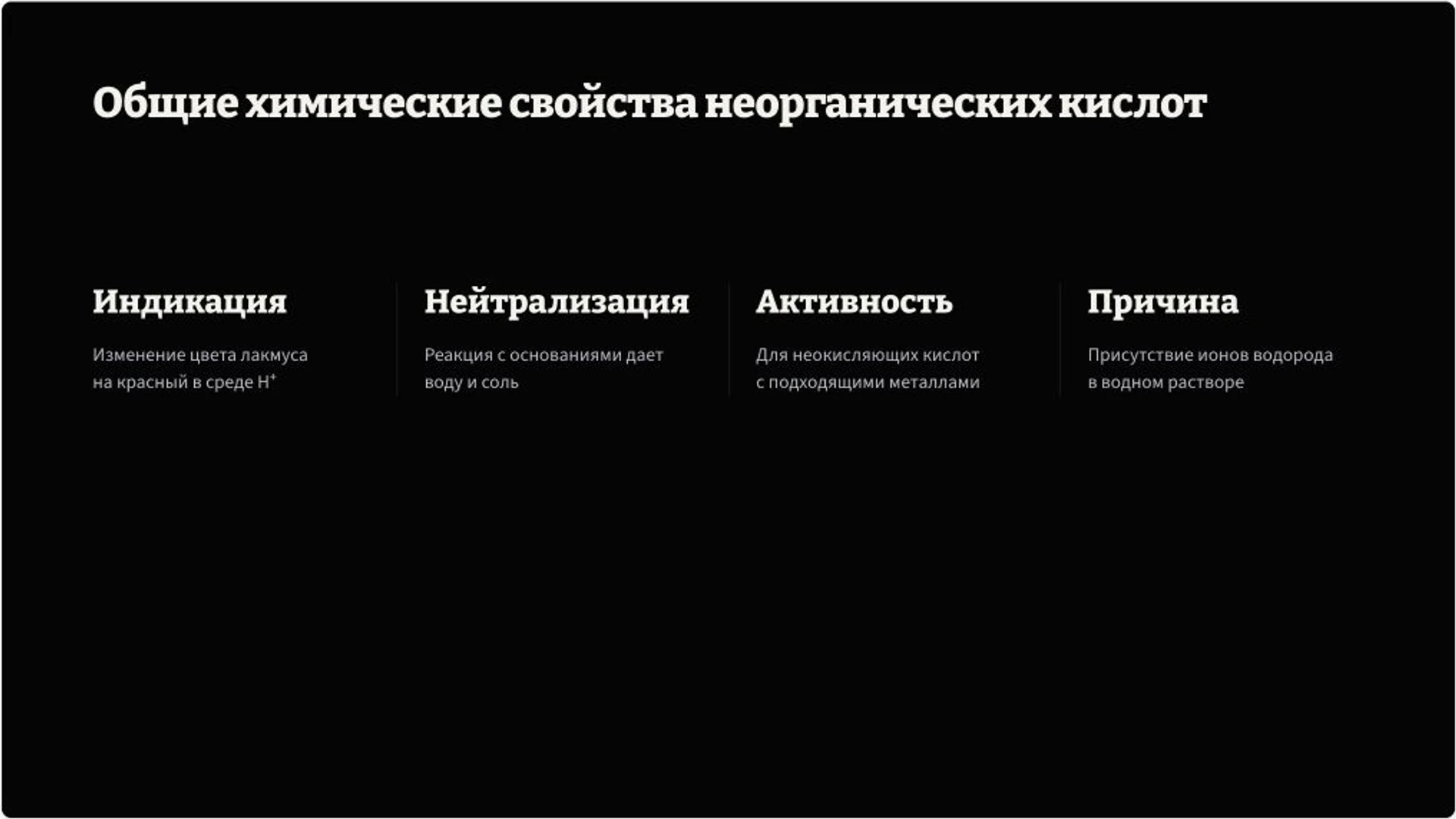 Слайд 4 «Общие химические свойства неорганических кислот» из презентации «Неорганические кислоты: строение и свойства».