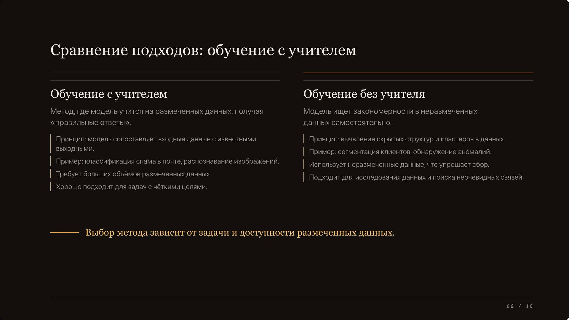 Слайд 6 «Сравнение подходов: обучение с учителем» из презентации «Нейронные сети — вводный обзор».