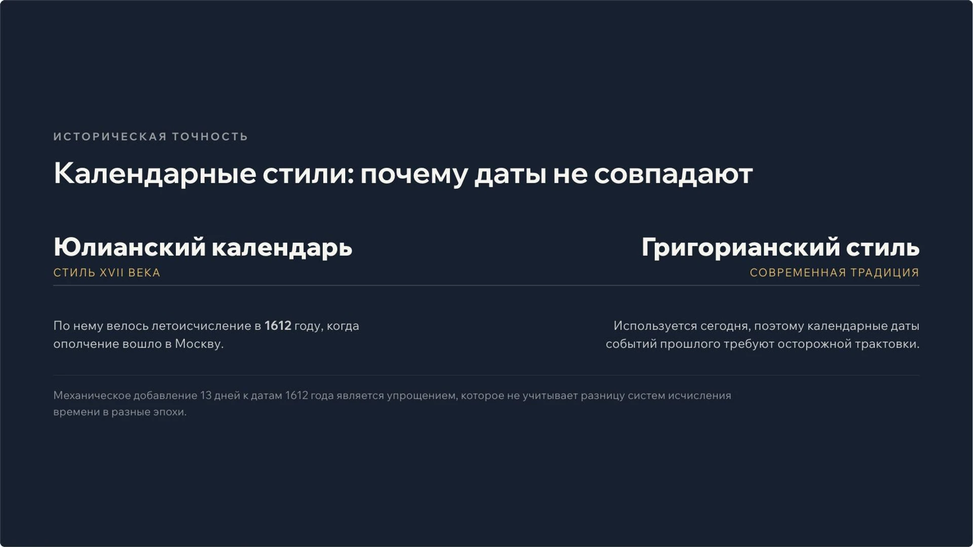 Слайд 3 «Календарные стили: почему даты не совпадают» из презентации «День народного единства: события 1612 года и память о них».