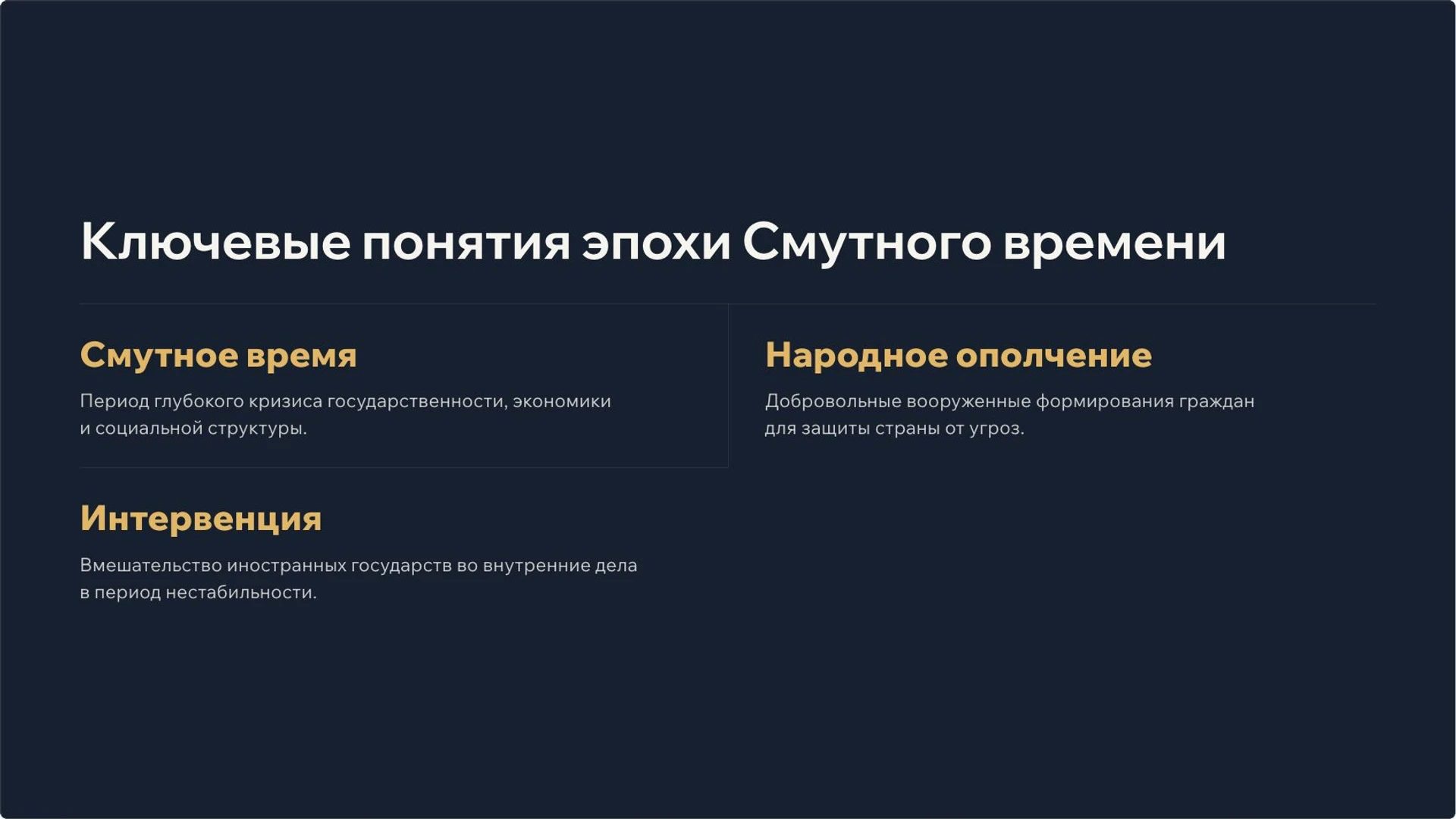 Слайд 6 «Ключевые понятия эпохи Смутного времени» из презентации «День народного единства: события 1612 года и память о них».