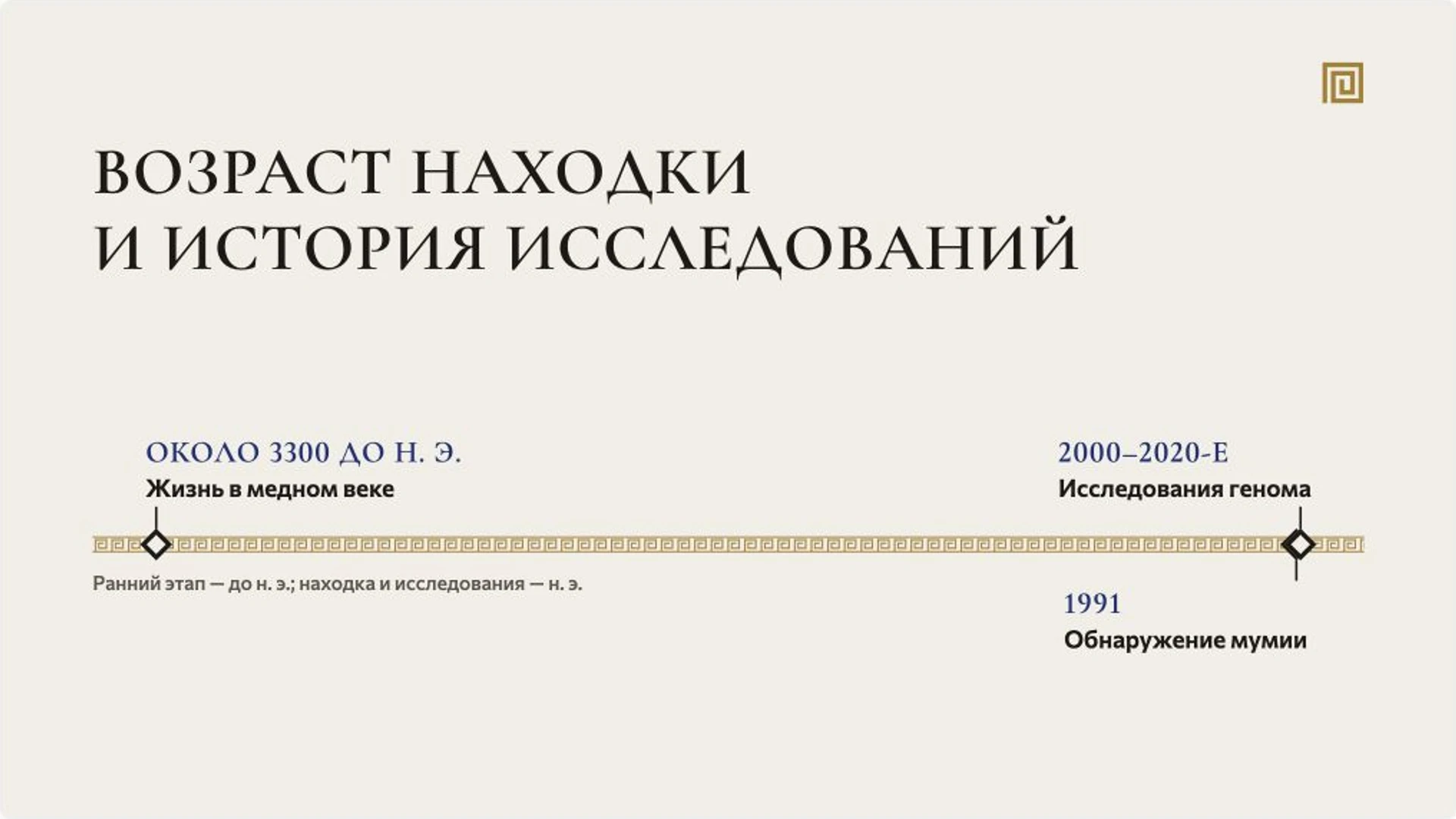 Слайд 5 «Возраст находки и история исследований» из презентации «Этци: находка и жизнь человека медного века».