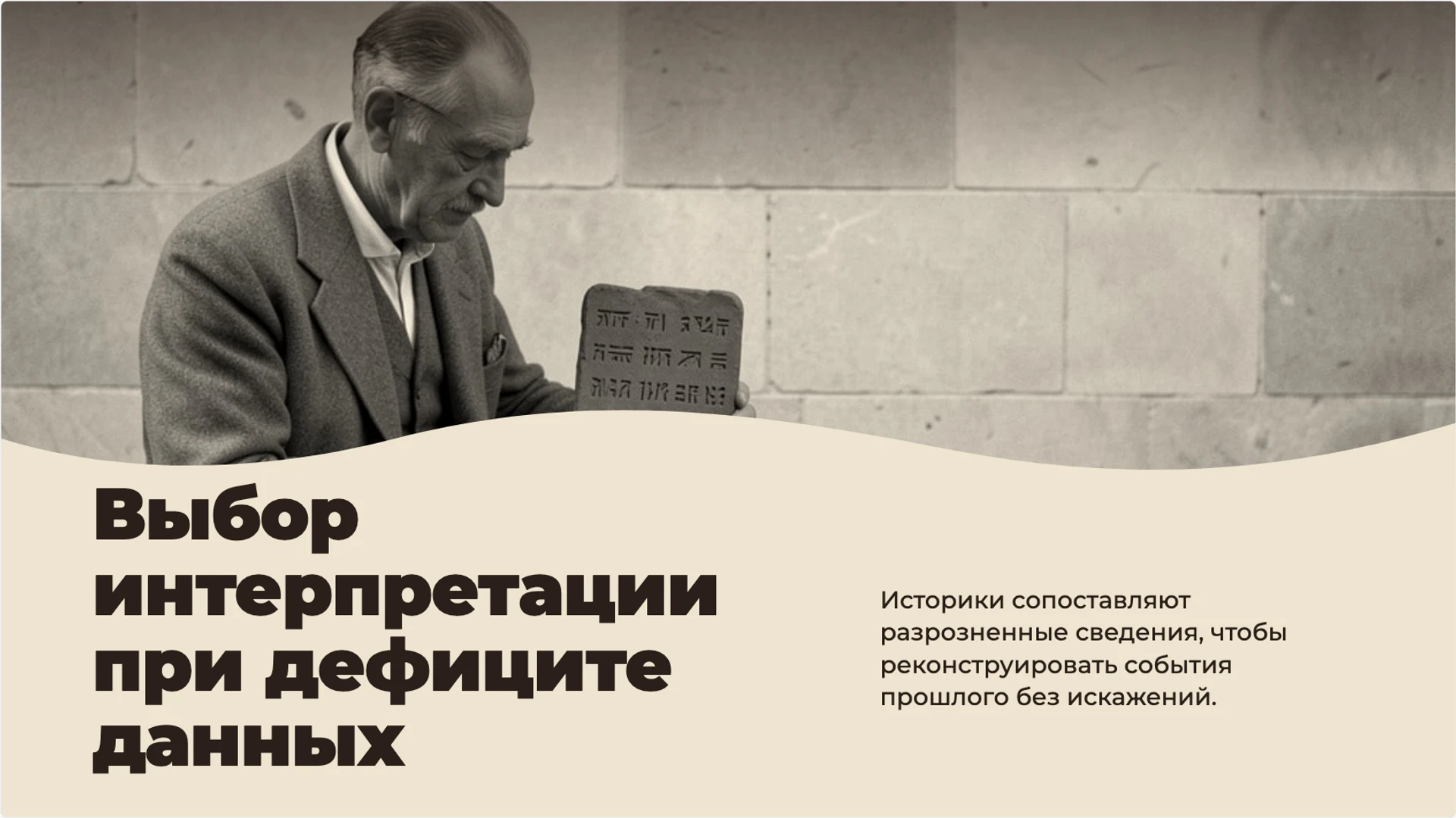 Слайд 7 «Выбор интерпретации при дефиците данных» из презентации «История как наука: время, источники и объяснение прошлого».
