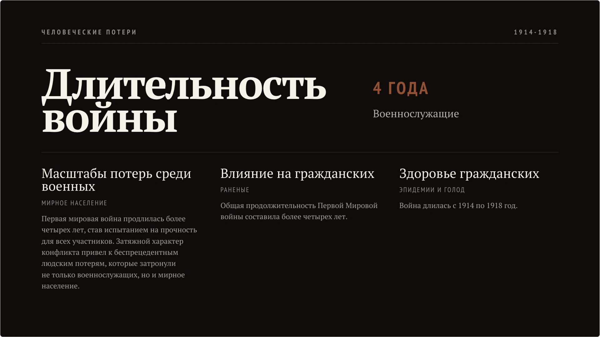 Слайд 4 «Цена Длительности: Человеческие Потери» из презентации «Первая мировая война».