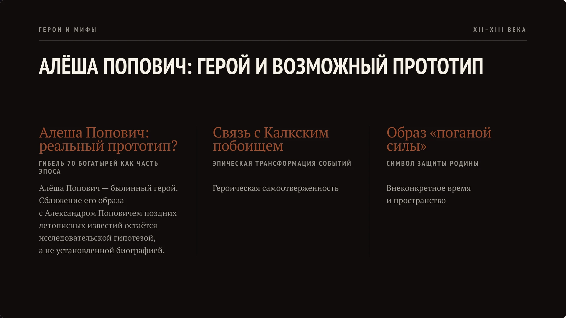 Слайд 3 «Алёша Попович: герой и возможный прототип» из презентации «Былины: история и образы богатырей».