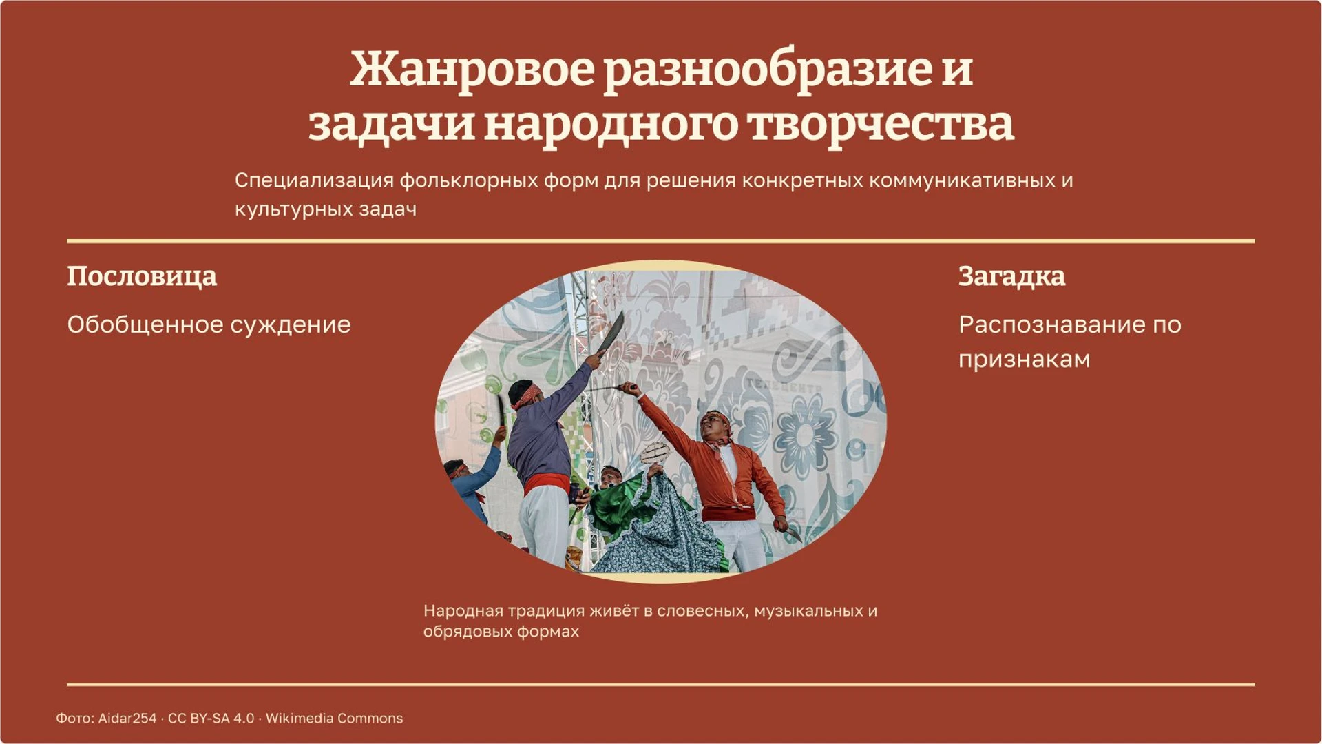 Слайд 5 «Жанровое разнообразие и задачи народного творчества» из презентации «Фольклор».
