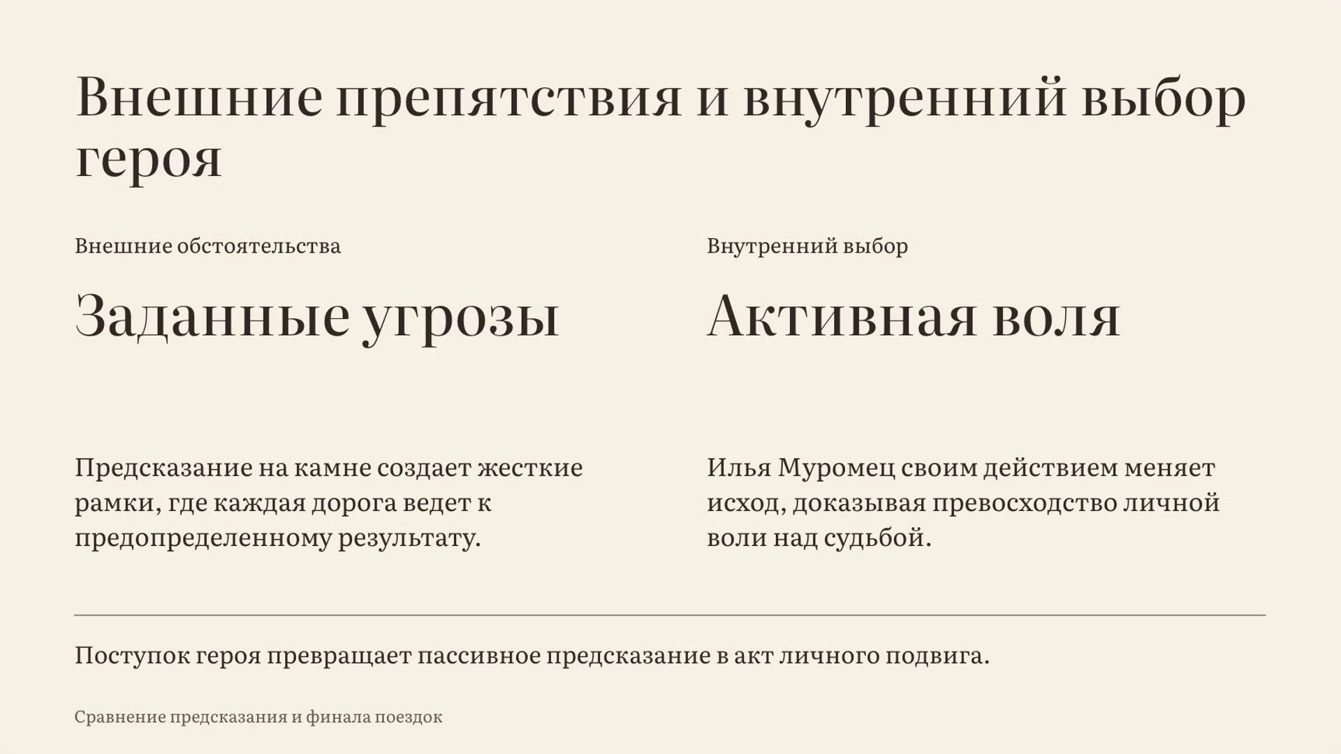 Слайд 5 «Внешние препятствия и внутренний выбор героя» из презентации ««Ильины три поездочки»».