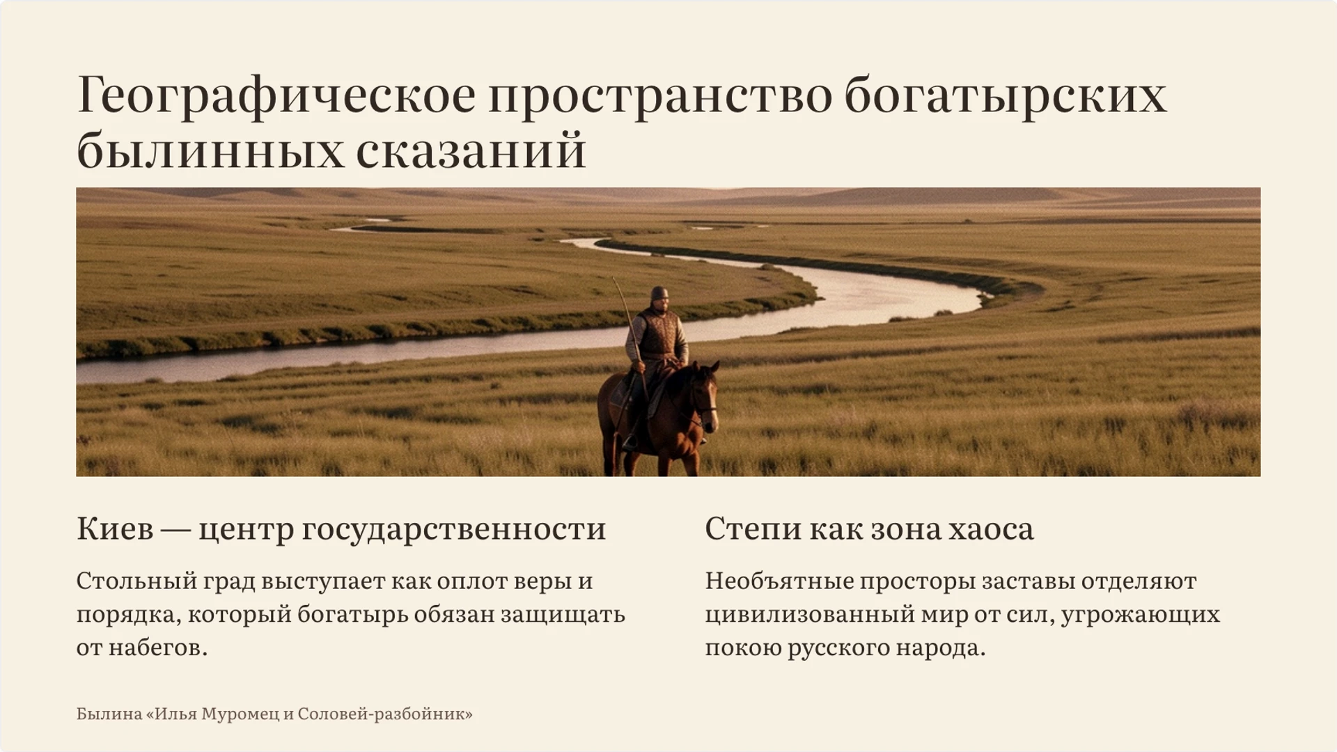 Слайд 2 «Географическое пространство богатырских былинных сказаний» из презентации «Илья Муромец: образ богатыря в былинах».