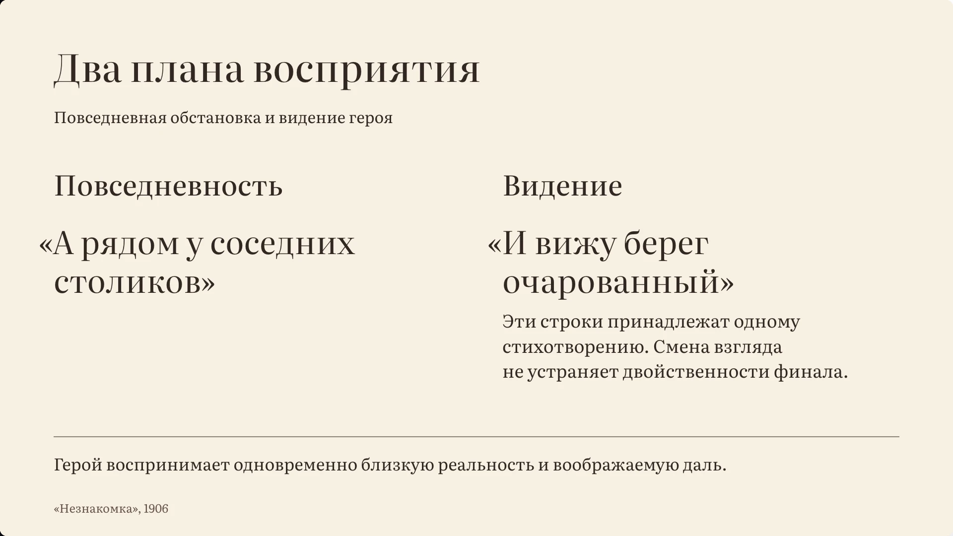 Слайд 9 «Два плана восприятия» из презентации «Лирический герой и «страшный мир» Блока».