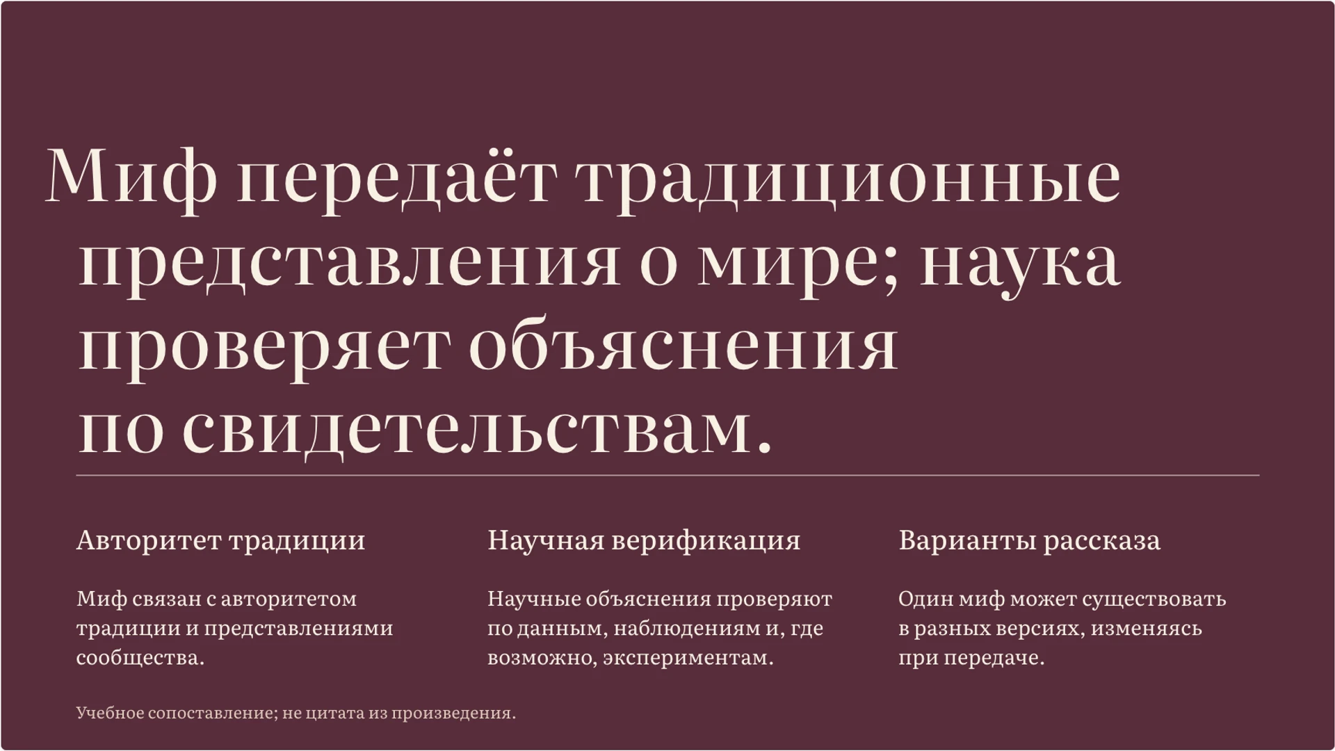 Слайд 4 «Отличие мифологического сознания от рационального» из презентации «Миф и легенда: особенности и различия».