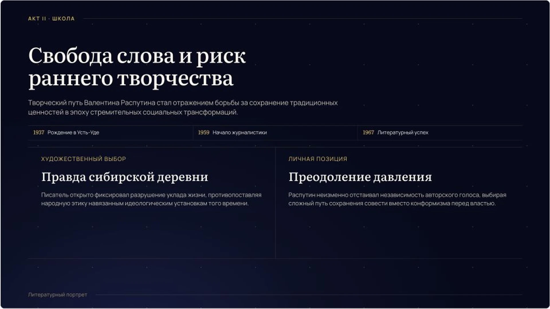 Слайд 6 «Свобода слова и риск раннего творчества» из презентации «Валентин Распутин: жизнь и творчество».