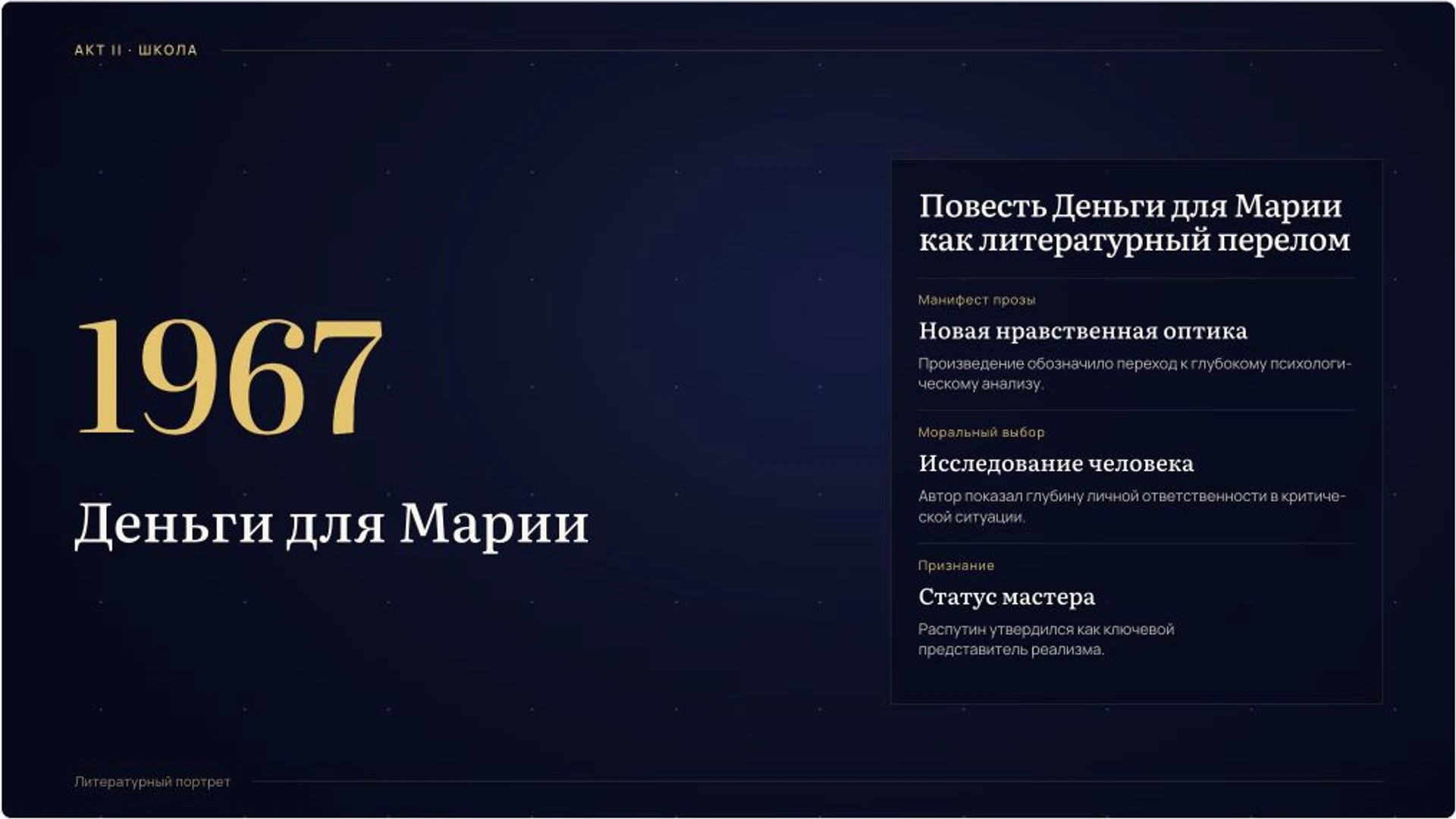 Слайд 7 «Повесть Деньги для Марии как литературный перелом» из презентации «Валентин Распутин: жизнь и творчество».