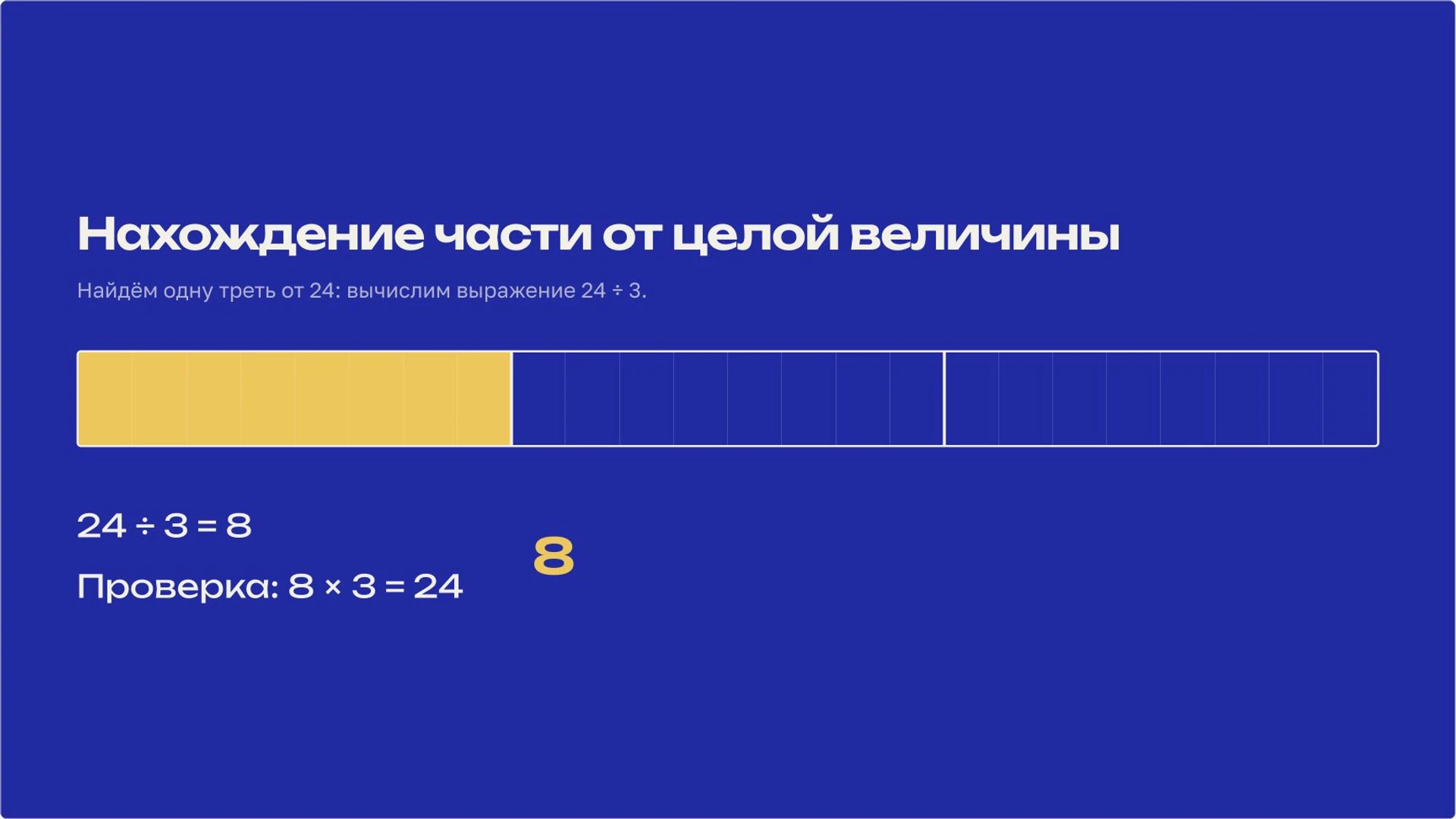 Слайд 9 «Нахождение части от целой величины» из презентации «Числовые выражения и порядок действий».