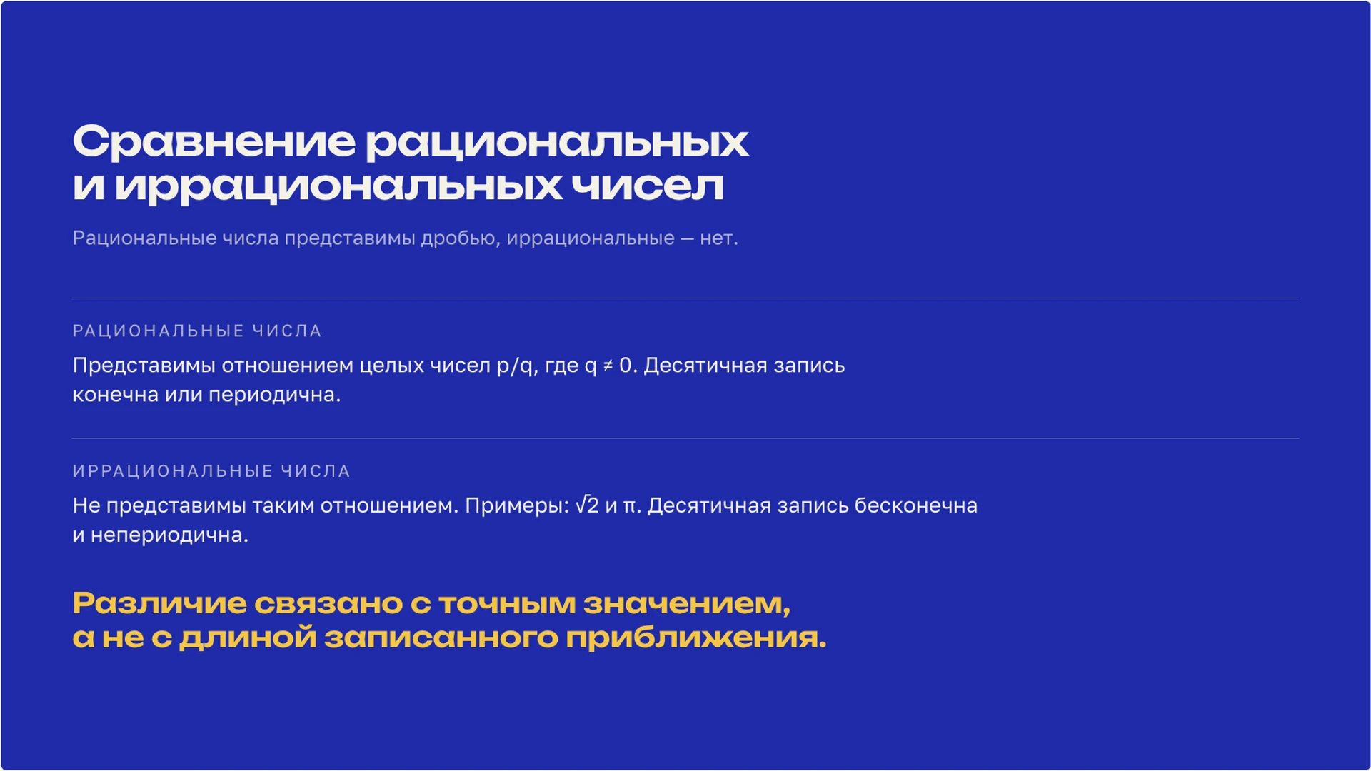 Слайд 6 «Сравнение рациональных и иррациональных чисел» из презентации «Действительные числа: рациональные и иррациональные».