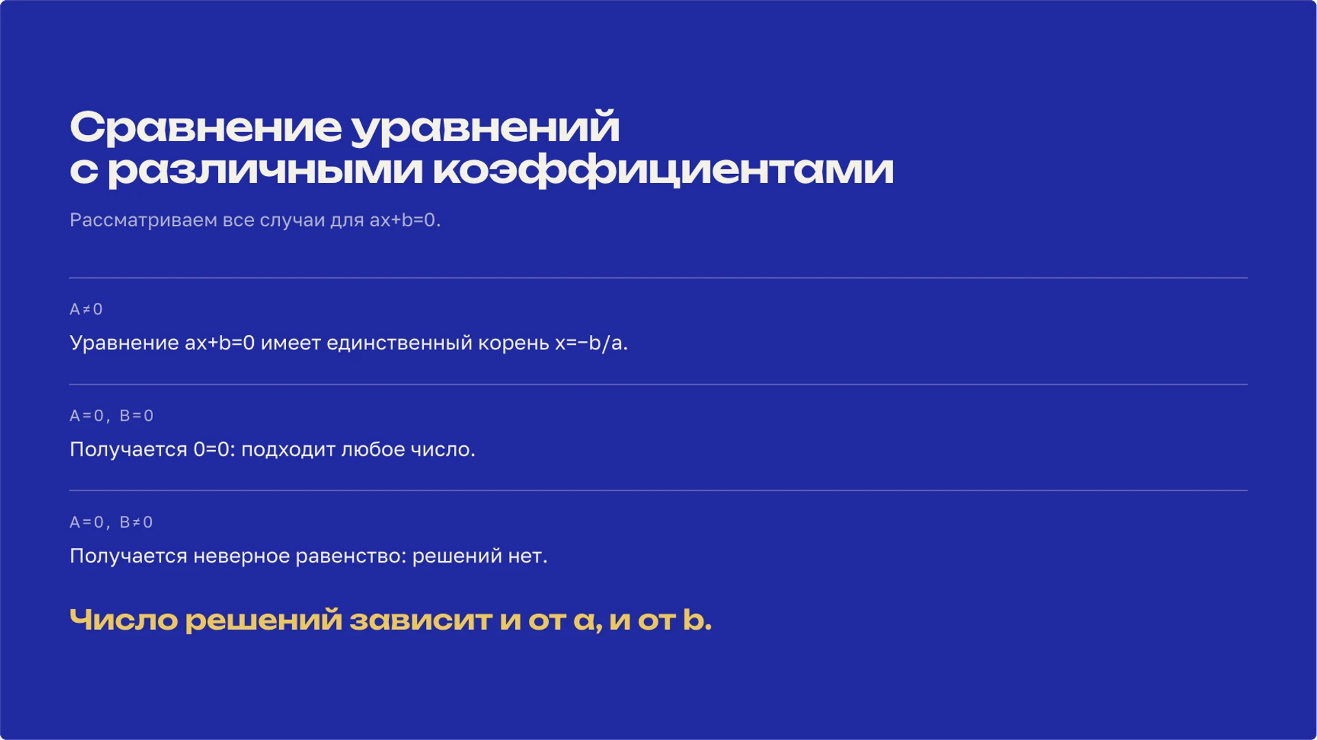 Слайд 6 «Сравнение уравнений с различными коэффициентами» из презентации «Линейные уравнения: решение и проверка корня».
