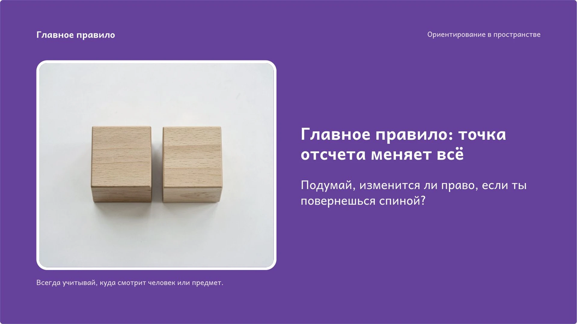 Слайд 8 «Главное правило: точка отсчета меняет всё» из презентации «Слева, справа, вверху и внизу: ориентирование в пространстве».