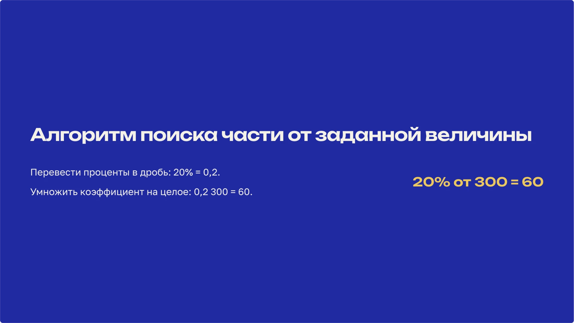 Слайд 9 «Алгоритм поиска части от заданной величины» из презентации «Проценты: часть, целое и изменение величины».
