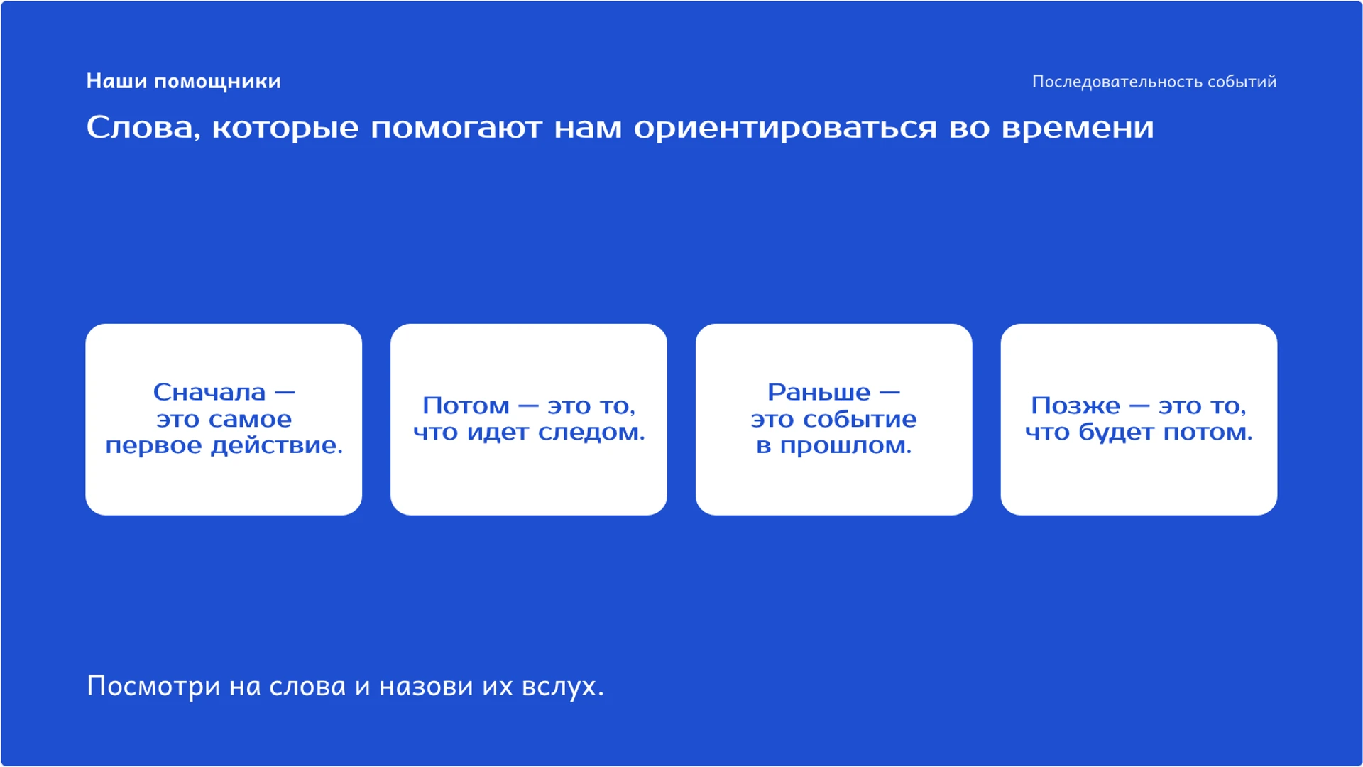 Слайд 2 «Слова, которые помогают нам ориентироваться во времени» из презентации «Раньше, позже, сначала, потом: последовательность событий».