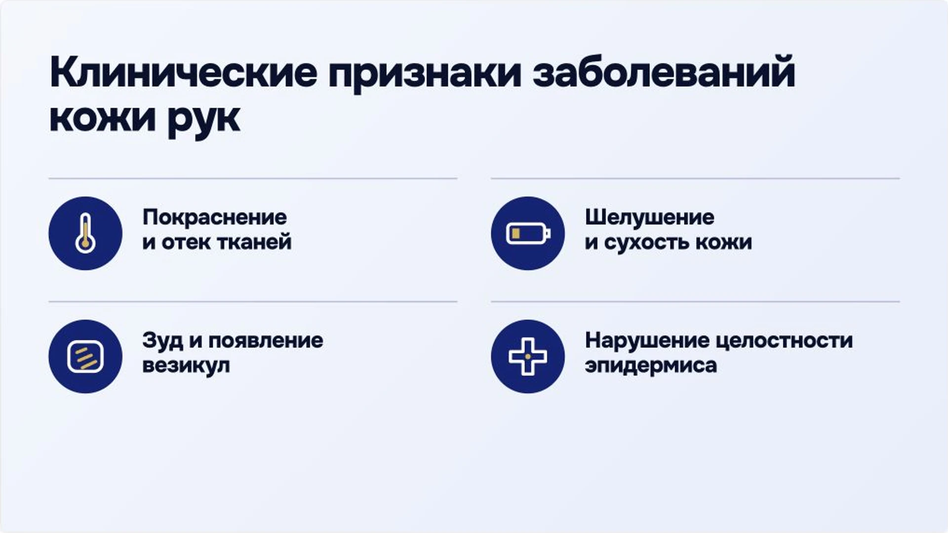 Слайд 6 «Клинические признаки заболеваний кожи рук» из презентации «Заболевания кожи рук: признаки и диагностика».