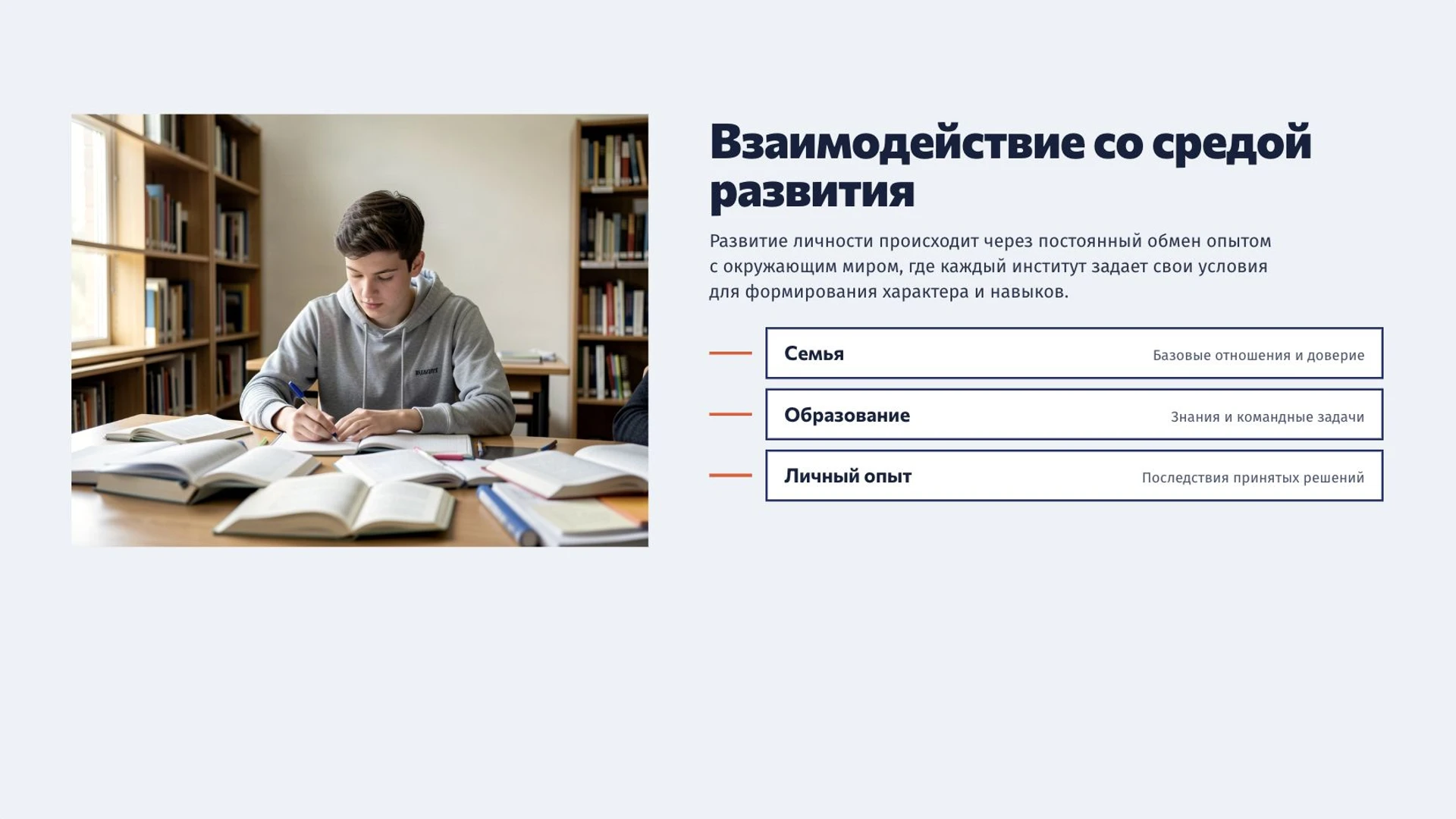 Слайд 3 «Взаимодействие со средой развития» из презентации «Личность человека».
