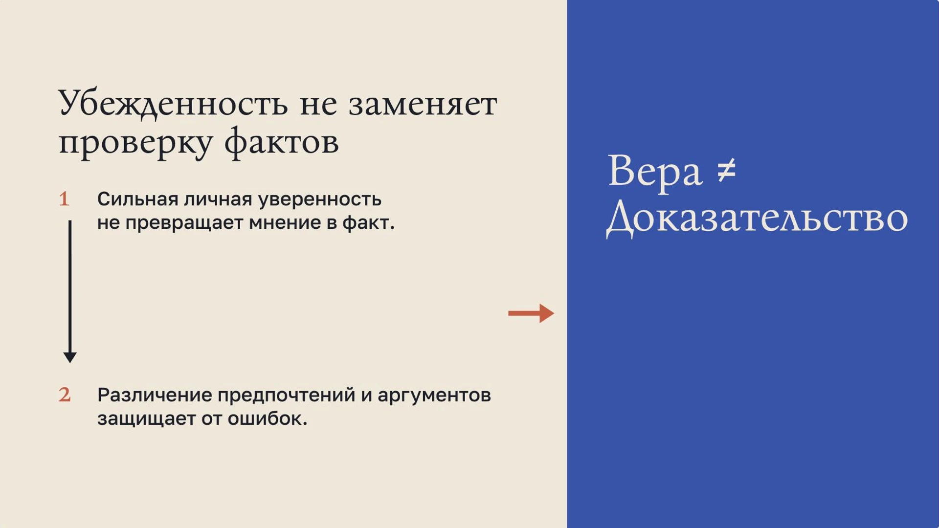 Слайд 7 «Убежденность не заменяет проверку фактов» из презентации «Мировоззрение человека».