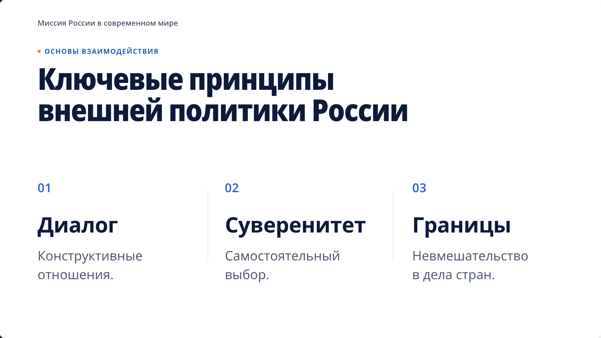 Слайд 6 «Ключевые принципы внешней политики России» из презентации «Россия в современном мире».