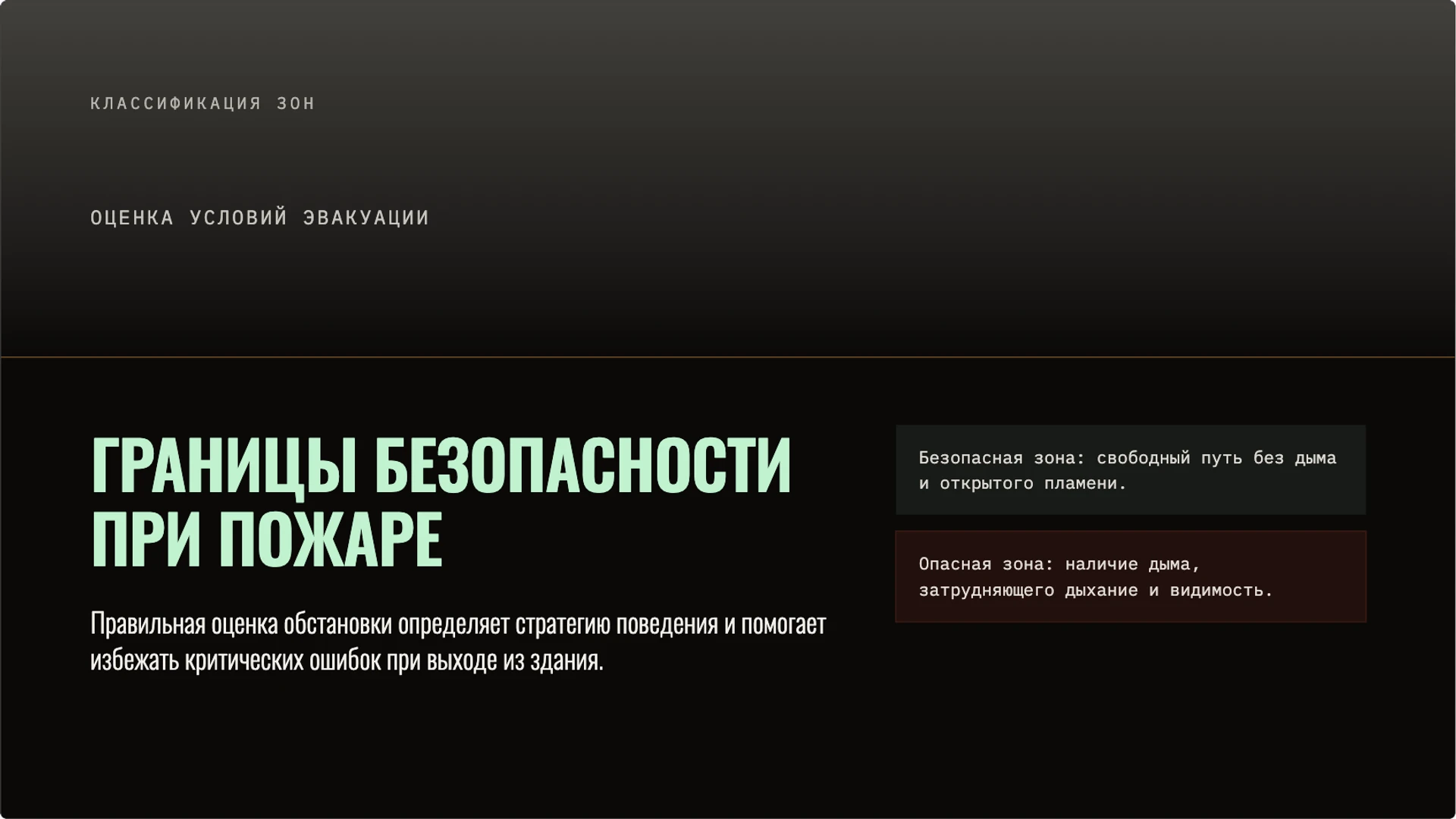 Слайд 5 «Границы безопасности при пожаре» из презентации «Пожарная безопасность: предупреждение и первые действия».