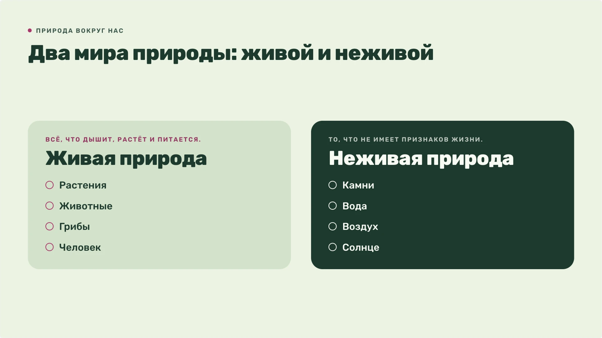 Слайд 3 «Два мира природы: живой и неживой» из презентации «Живая и неживая природа».
