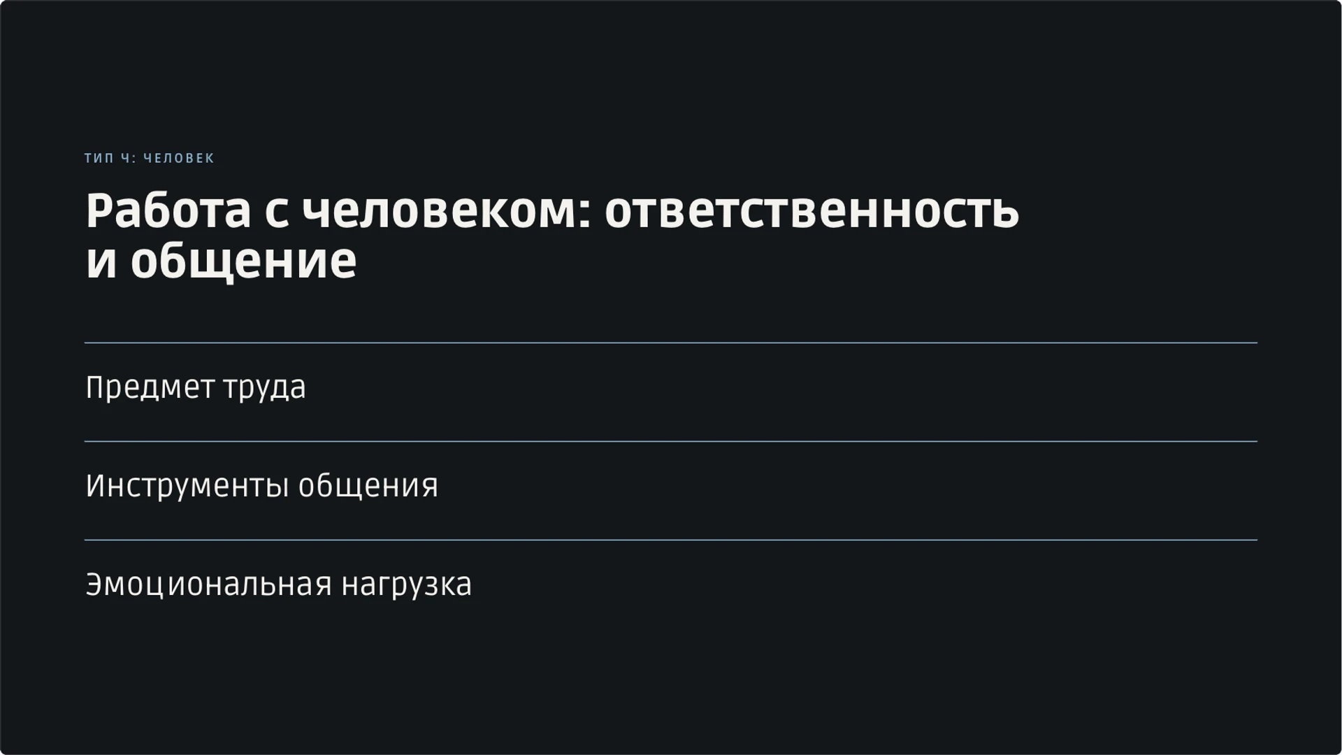 Слайд 11 «Работа с человеком: ответственность и общение» из презентации «Мир профессий: классификация и выбор пути».