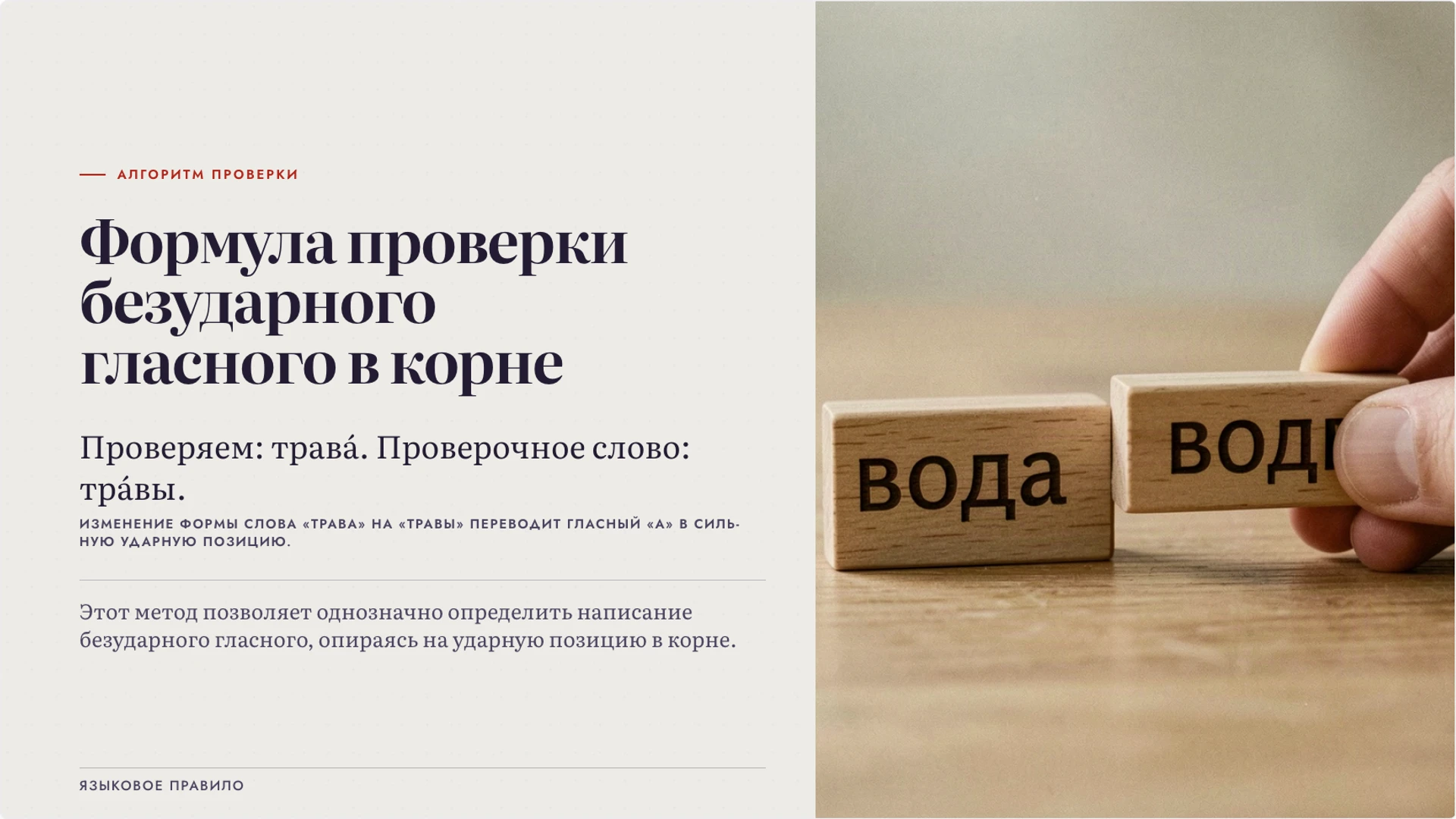 Слайд 4 «Формула проверки безударного гласного в корне» из презентации «Орфография: орфограмма и выбор написания».