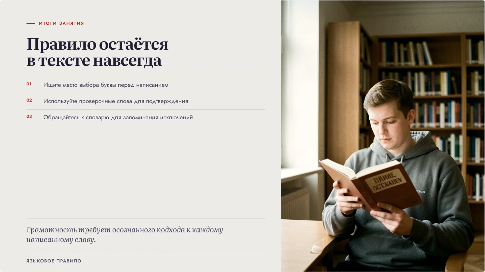 Слайд 10 «Правило остаётся в тексте навсегда» из презентации «Орфография: орфограмма и выбор написания».