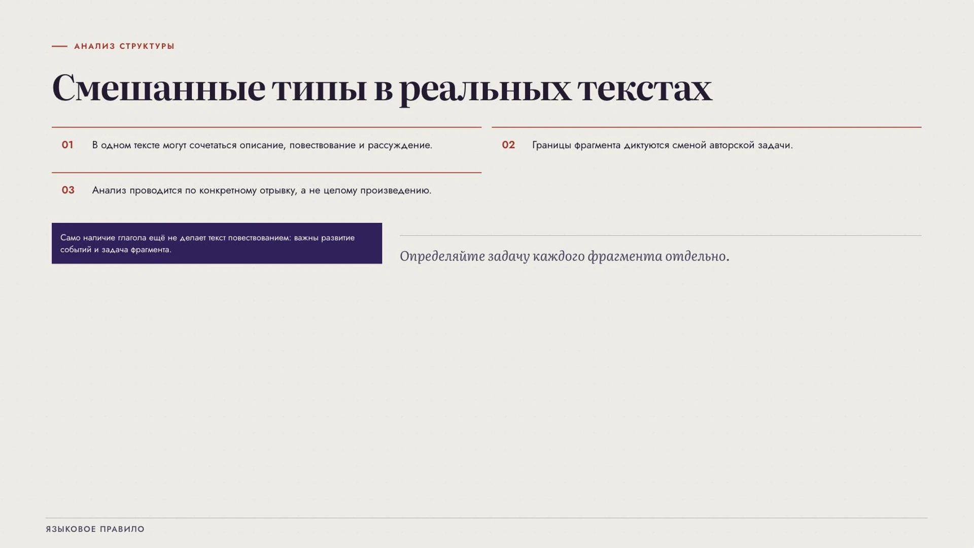 Слайд 6 «Смешанные типы в реальных текстах» из презентации «Типы текстов».