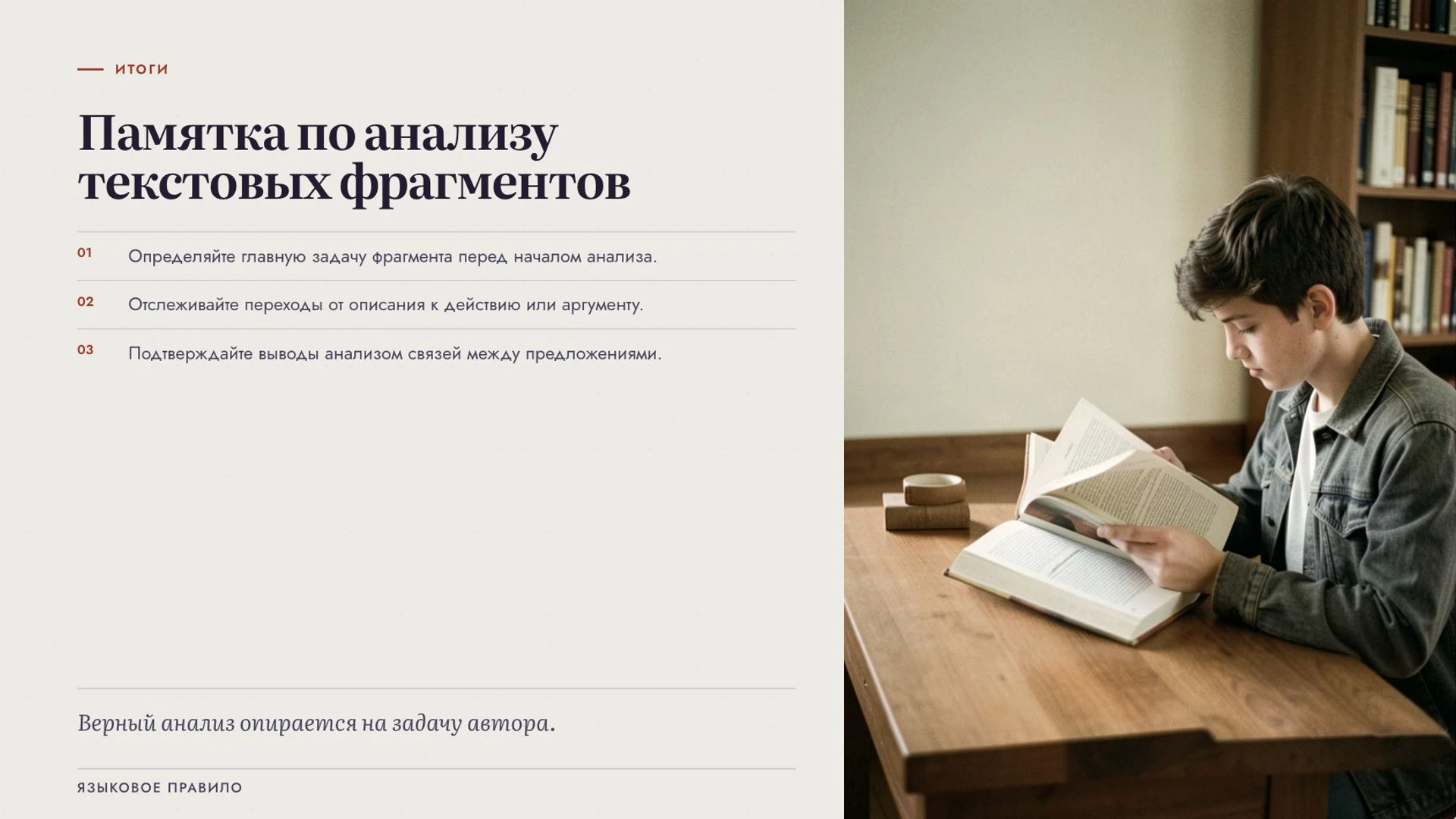 Слайд 10 «Памятка по анализу текстовых фрагментов» из презентации «Типы текстов».