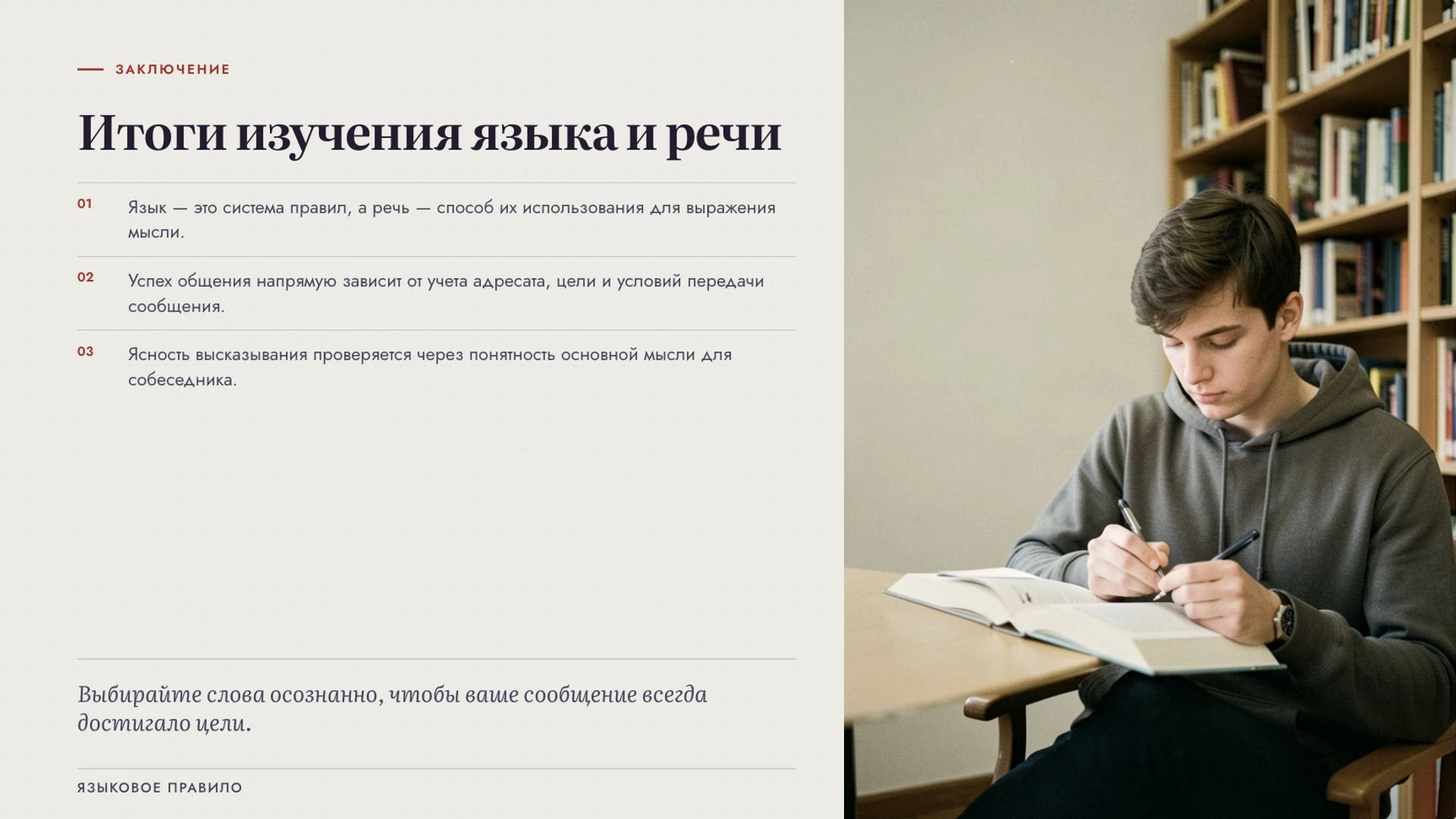 Слайд 10 «Итоги изучения языка и речи» из презентации «Язык и речь».