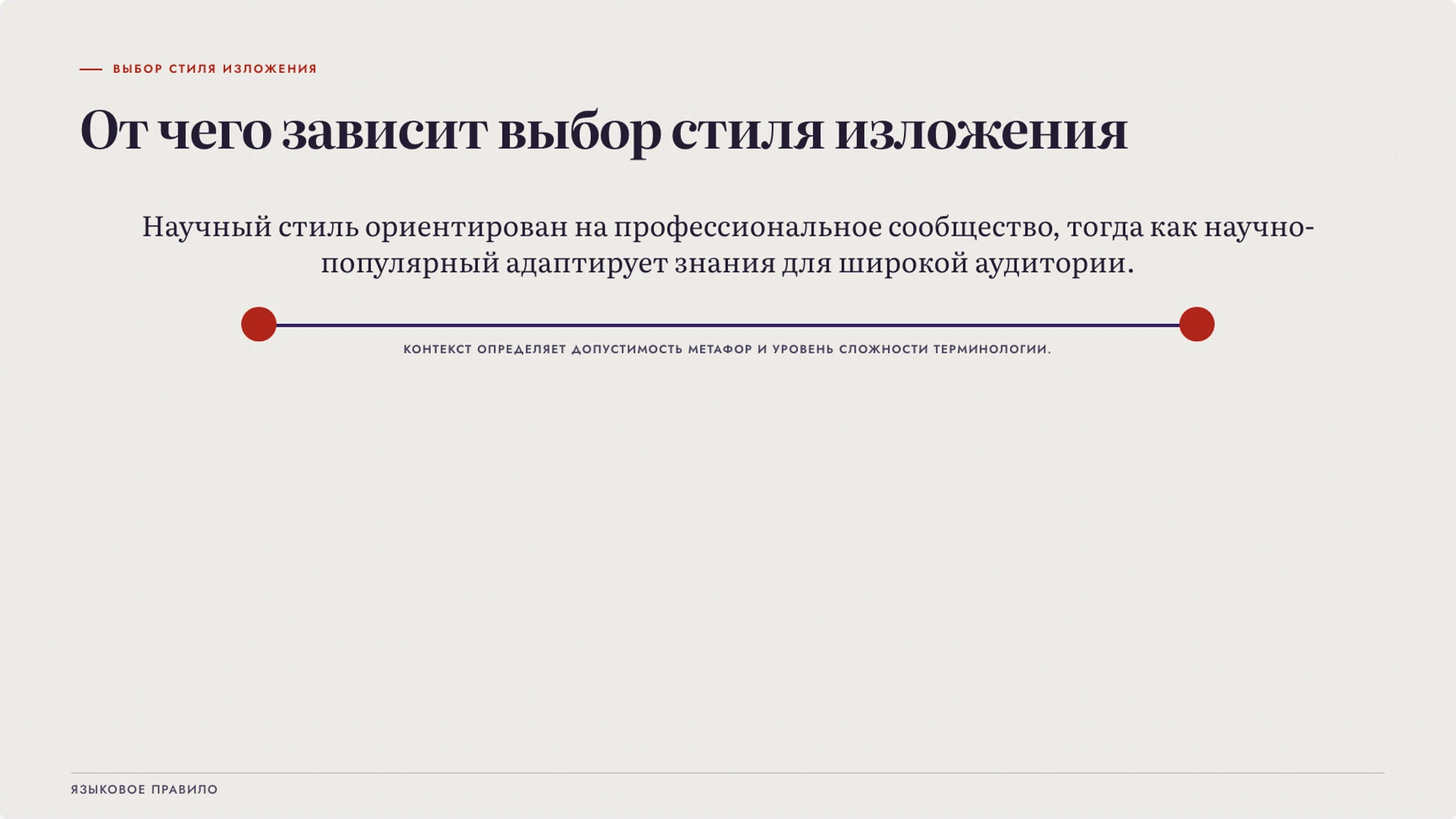 Слайд 5 «От чего зависит выбор стиля изложения» из презентации «Язык науки: термины, точность и доказательство».