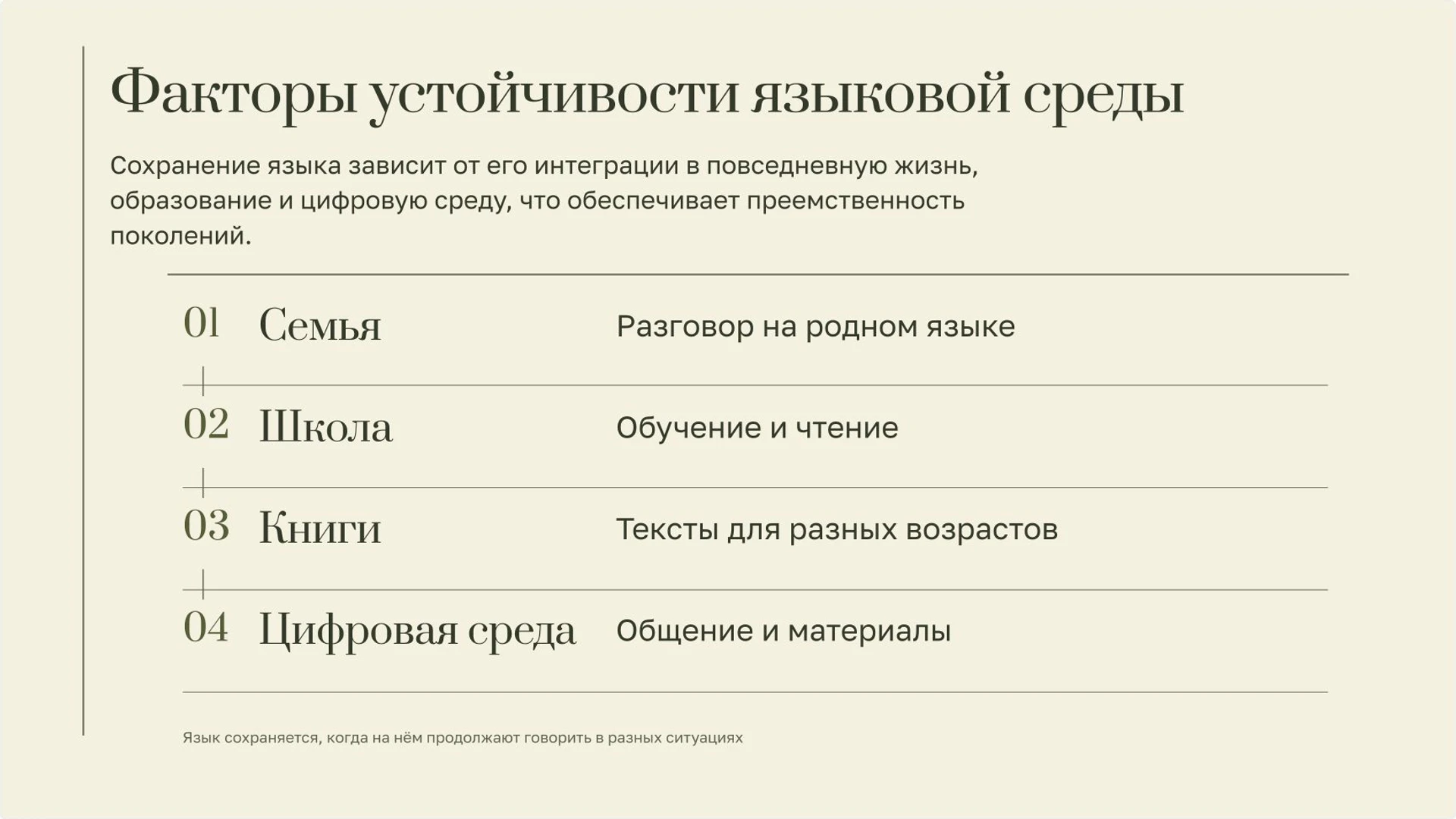 Слайд 6 «Факторы устойчивости языковой среды» из презентации «Языки России».